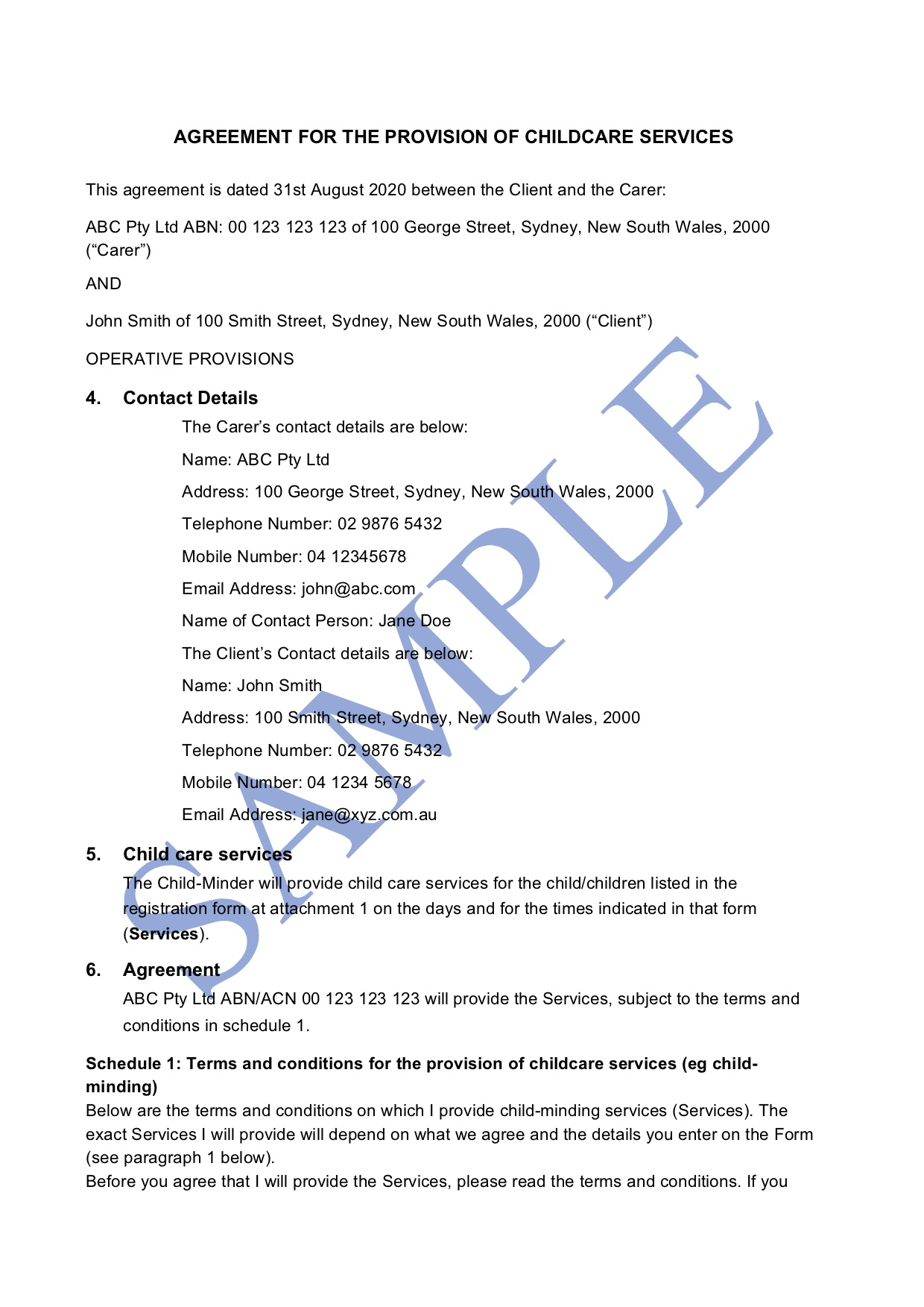Child Care Agreement